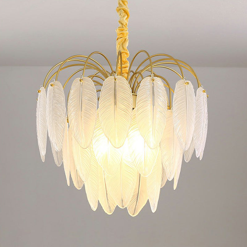 Handmade White Glass Leaf Pendant Light Modern Style Gold Finish Hanging Chandelier Clearhalo 'Ceiling Lights' 'Chandeliers' 'Modern Chandeliers' 'Modern' Lighting' 2424876