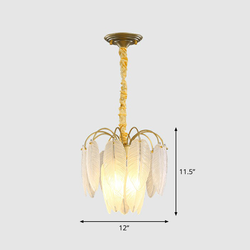 Handmade White Glass Leaf Pendant Light Modern Style Gold Finish Hanging Chandelier 3 White Clearhalo 'Ceiling Lights' 'Chandeliers' 'Modern Chandeliers' 'Modern' Lighting' 2424877