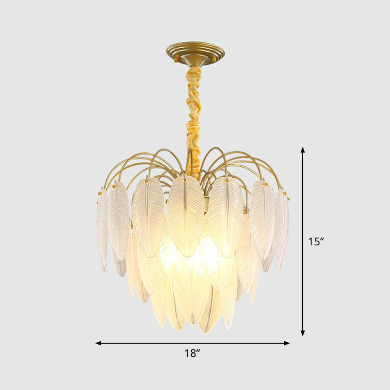 Handmade White Glass Leaf Pendant Light Modern Style Gold Finish Hanging Chandelier 4 White Clearhalo 'Ceiling Lights' 'Chandeliers' 'Modern Chandeliers' 'Modern' Lighting' 2424878