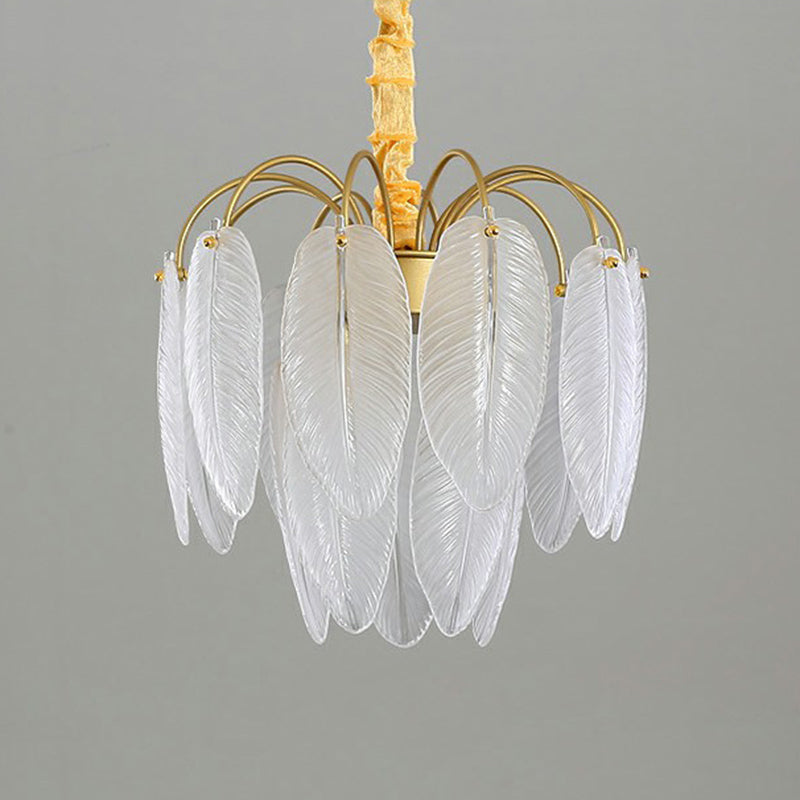 Handmade White Glass Leaf Pendant Light Modern Style Gold Finish Hanging Chandelier Clearhalo 'Ceiling Lights' 'Chandeliers' 'Modern Chandeliers' 'Modern' Lighting' 2424882