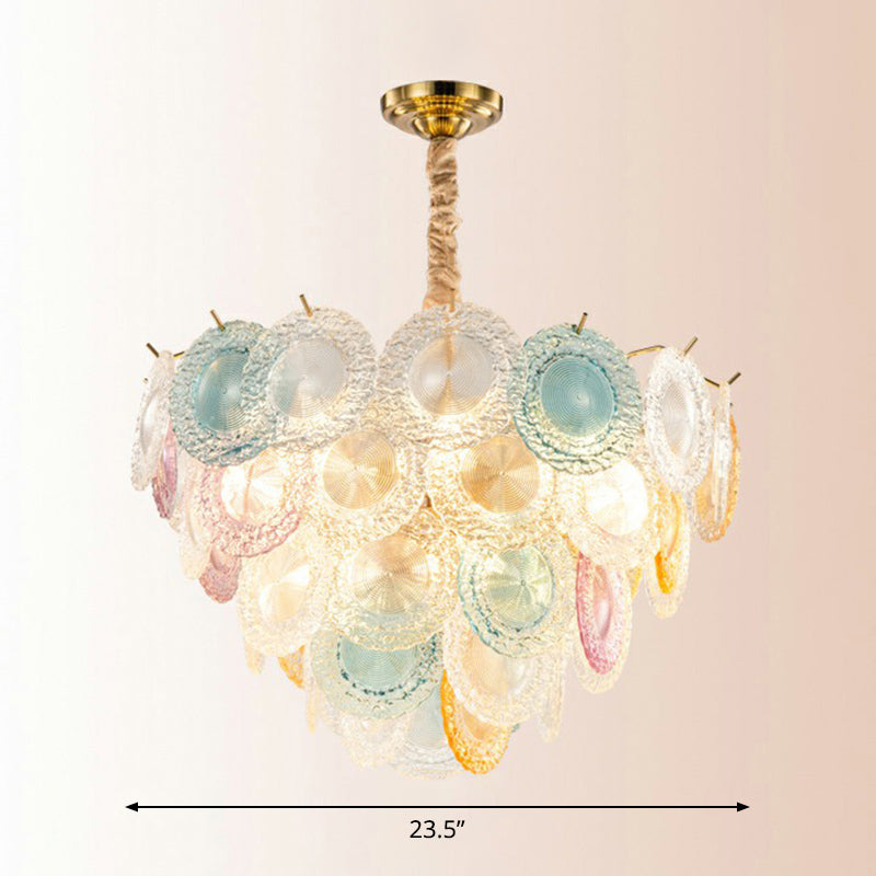 Multi-Colored Glass Discs Chandelier Modern Stylish 10-Light Pendant Ceiling Light for Bedroom Clearhalo 'Ceiling Lights' 'Chandeliers' 'Glass shade' 'Glass' 'Modern Chandeliers' 'Modern' 'Pendant Lights' Lighting' 2424887