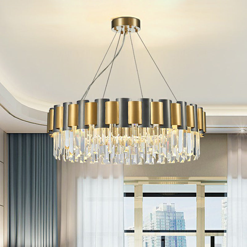 Circular Crystal Prism Hanging Lamp Simplicity Gold and Black Chandelier Pendant Light Clearhalo 'Ceiling Lights' 'Chandeliers' 'Modern Chandeliers' 'Modern' Lighting' 2424895