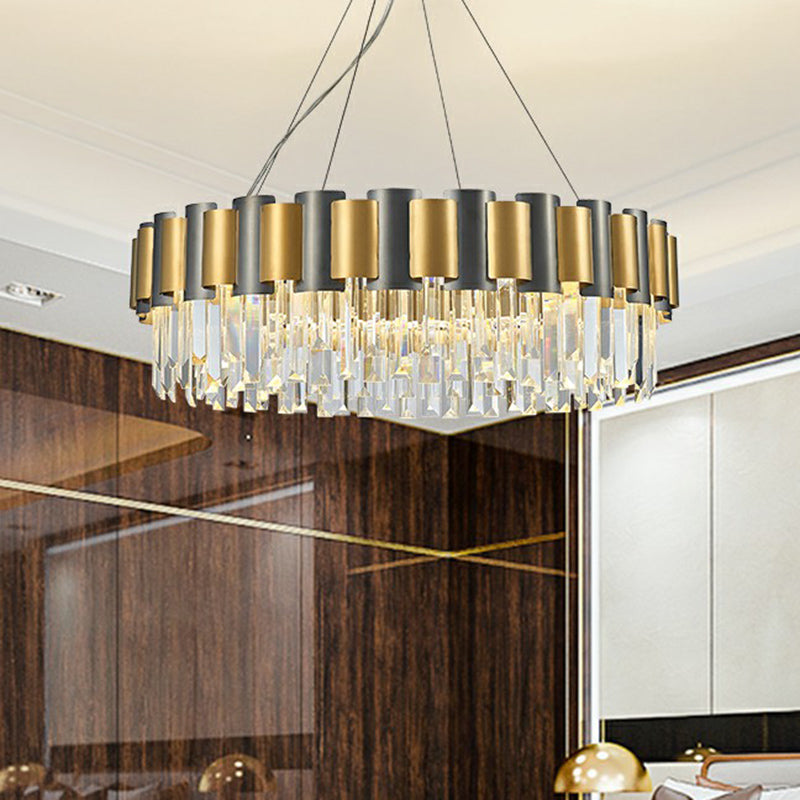 Circular Crystal Prism Hanging Lamp Simplicity Gold and Black Chandelier Pendant Light Clearhalo 'Ceiling Lights' 'Chandeliers' 'Modern Chandeliers' 'Modern' Lighting' 2424897