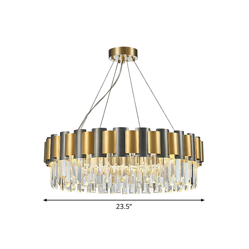 Circular Crystal Prism Hanging Lamp Simplicity Gold and Black Chandelier Pendant Light 8 Gold Clearhalo 'Ceiling Lights' 'Chandeliers' 'Modern Chandeliers' 'Modern' Lighting' 2424900