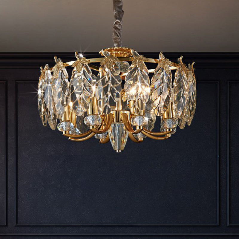 Crystal Foliage Chandelier Postmodern Style 8 Heads Gold Pendant Light Fixture for Living Room Clearhalo 'Ceiling Lights' 'Chandeliers' 'Modern Chandeliers' 'Modern' Lighting' 2424909