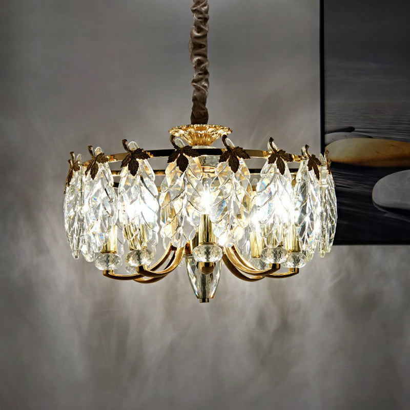 Crystal Foliage Chandelier Postmodern Style 8 Heads Gold Pendant Light Fixture for Living Room Clearhalo 'Ceiling Lights' 'Chandeliers' 'Modern Chandeliers' 'Modern' Lighting' 2424910