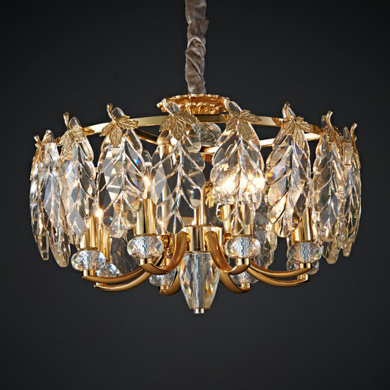 Crystal Foliage Chandelier Postmodern Style 8 Heads Gold Pendant Light Fixture for Living Room Clearhalo 'Ceiling Lights' 'Chandeliers' 'Modern Chandeliers' 'Modern' Lighting' 2424911