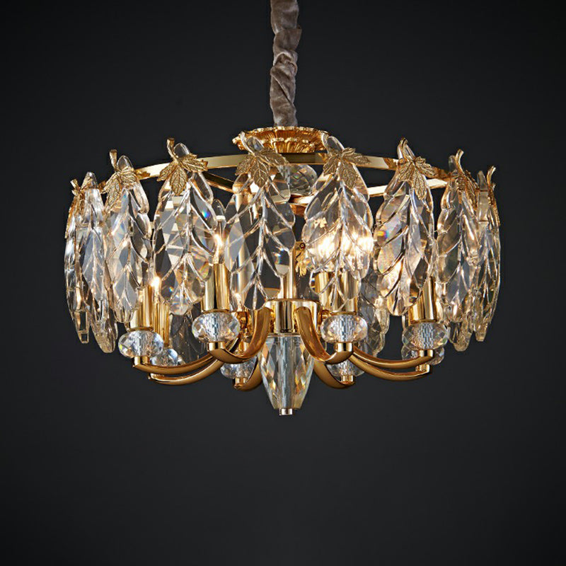 Crystal Foliage Chandelier Postmodern Style 8 Heads Gold Pendant Light Fixture for Living Room Clearhalo 'Ceiling Lights' 'Chandeliers' 'Modern Chandeliers' 'Modern' Lighting' 2424912