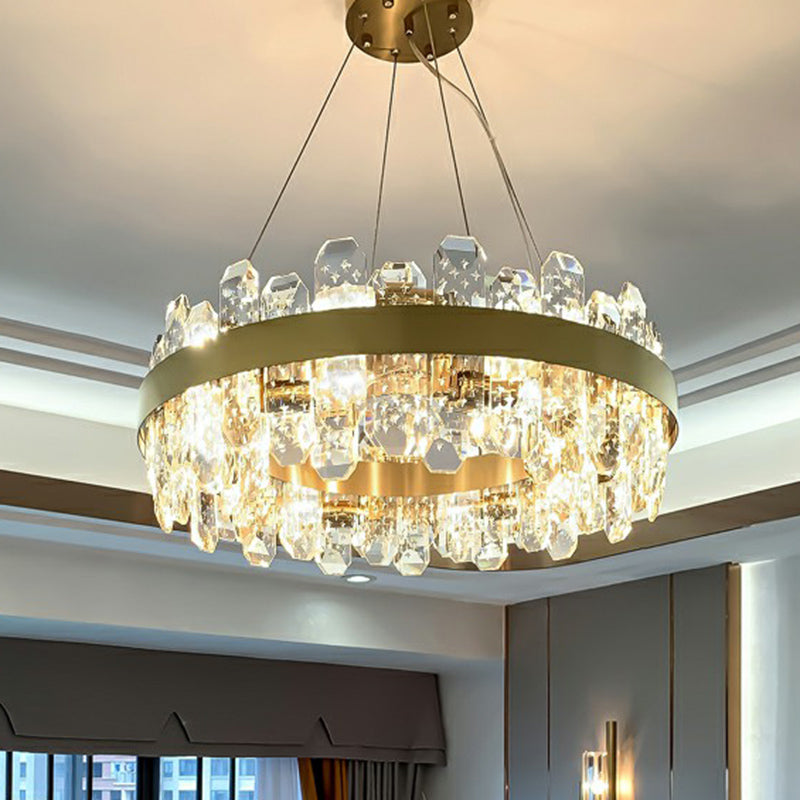 K9 Crystal Loop Shaped Pendant Light Minimalist 8-Bulb Gold Plated Chandelier Light Gold Clearhalo 'Ceiling Lights' 'Chandeliers' 'Modern Chandeliers' 'Modern' Lighting' 2424914