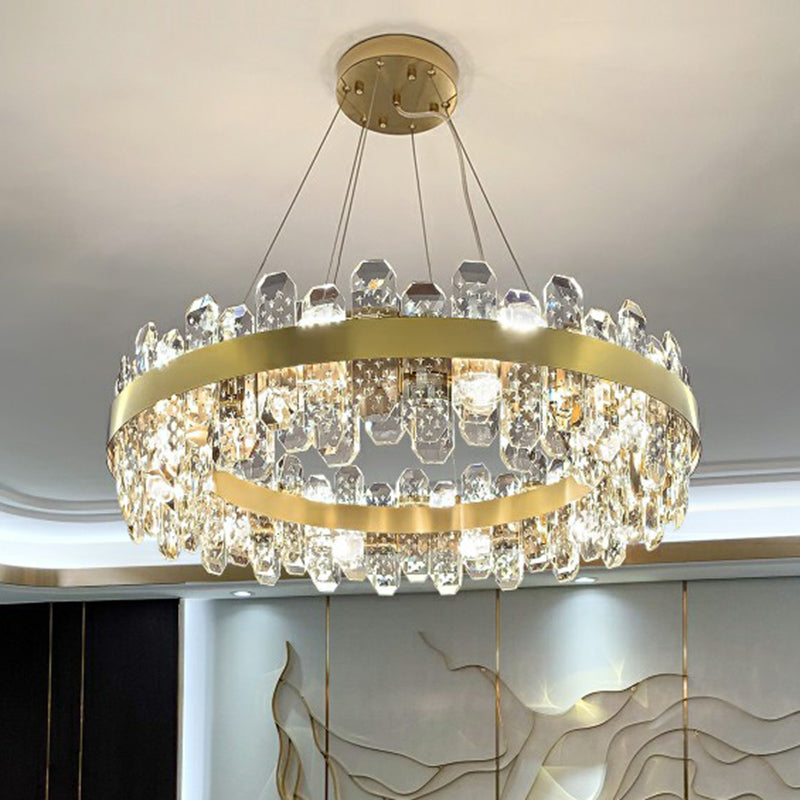 K9 Crystal Loop Shaped Pendant Light Minimalist 8-Bulb Gold Plated Chandelier Light Clearhalo 'Ceiling Lights' 'Chandeliers' 'Modern Chandeliers' 'Modern' Lighting' 2424915