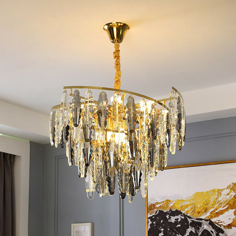 Postmodern Leaf Shaped Chandelier Smoke Grey Crystal 10-Light Living Room Suspension Light Clearhalo 'Ceiling Lights' 'Chandeliers' 'Modern Chandeliers' 'Modern' Lighting' 2424921