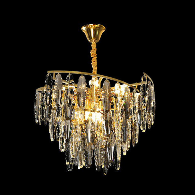 Postmodern Leaf Shaped Chandelier Smoke Grey Crystal 10-Light Living Room Suspension Light Clearhalo 'Ceiling Lights' 'Chandeliers' 'Modern Chandeliers' 'Modern' Lighting' 2424923