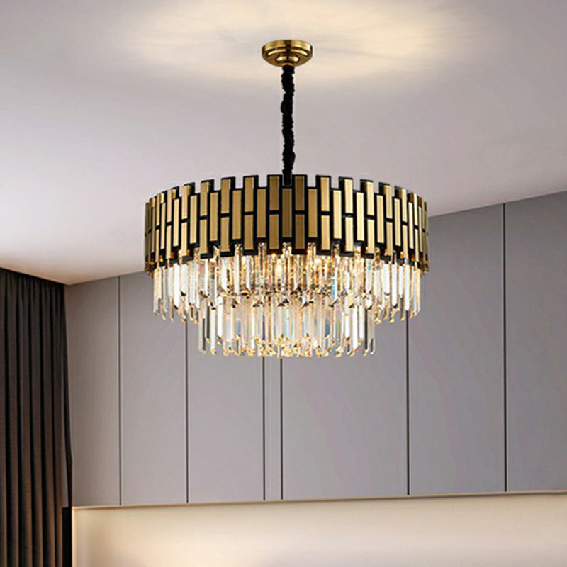 Gold Finish Round Hanging Ceiling Light Postmodern Crystal Rods Chandelier Pendant for Living Room Clearhalo 'Ceiling Lights' 'Chandeliers' 'Modern Chandeliers' 'Modern' Lighting' 2424925