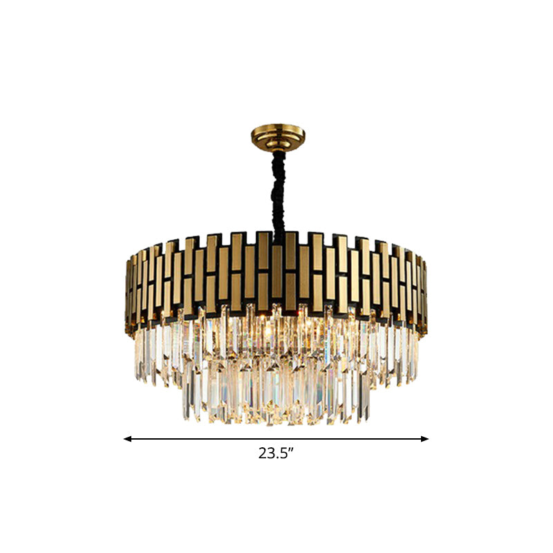 Gold Finish Round Hanging Ceiling Light Postmodern Crystal Rods Chandelier Pendant for Living Room Gold Clearhalo 'Ceiling Lights' 'Chandeliers' 'Modern Chandeliers' 'Modern' Lighting' 2424926