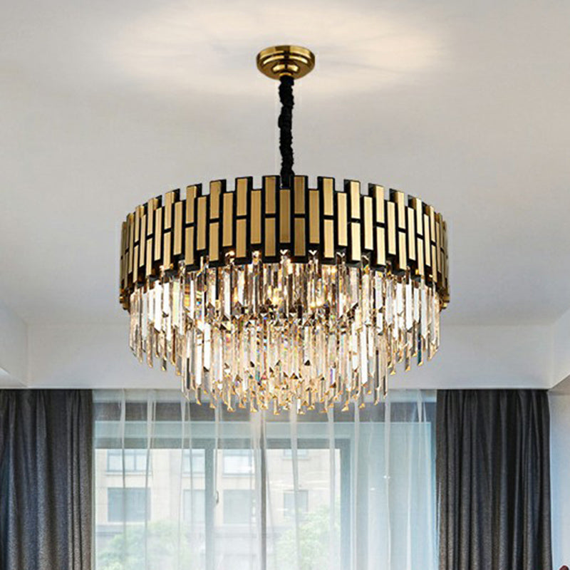 Gold Finish Round Hanging Ceiling Light Postmodern Crystal Rods Chandelier Pendant for Living Room Clearhalo 'Ceiling Lights' 'Chandeliers' 'Modern Chandeliers' 'Modern' Lighting' 2424927