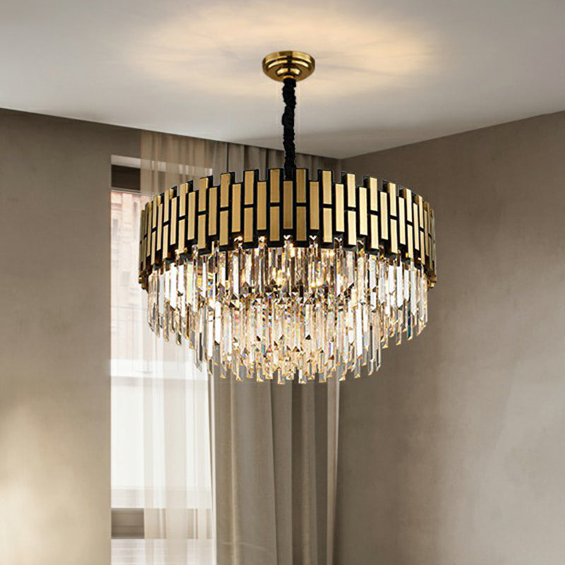 Gold Finish Round Hanging Ceiling Light Postmodern Crystal Rods Chandelier Pendant for Living Room Clearhalo 'Ceiling Lights' 'Chandeliers' 'Modern Chandeliers' 'Modern' Lighting' 2424928