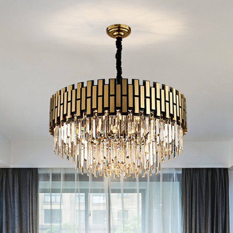 Gold Finish Round Hanging Ceiling Light Postmodern Crystal Rods Chandelier Pendant for Living Room Clearhalo 'Ceiling Lights' 'Chandeliers' 'Modern Chandeliers' 'Modern' Lighting' 2424929