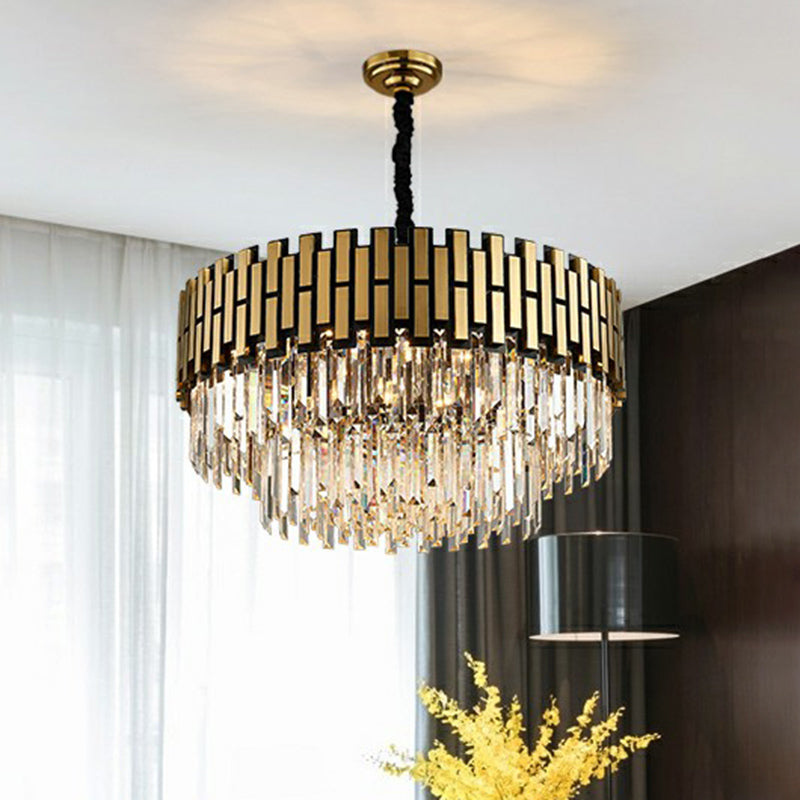 Gold Finish Round Hanging Ceiling Light Postmodern Crystal Rods Chandelier Pendant for Living Room Clearhalo 'Ceiling Lights' 'Chandeliers' 'Modern Chandeliers' 'Modern' Lighting' 2424930