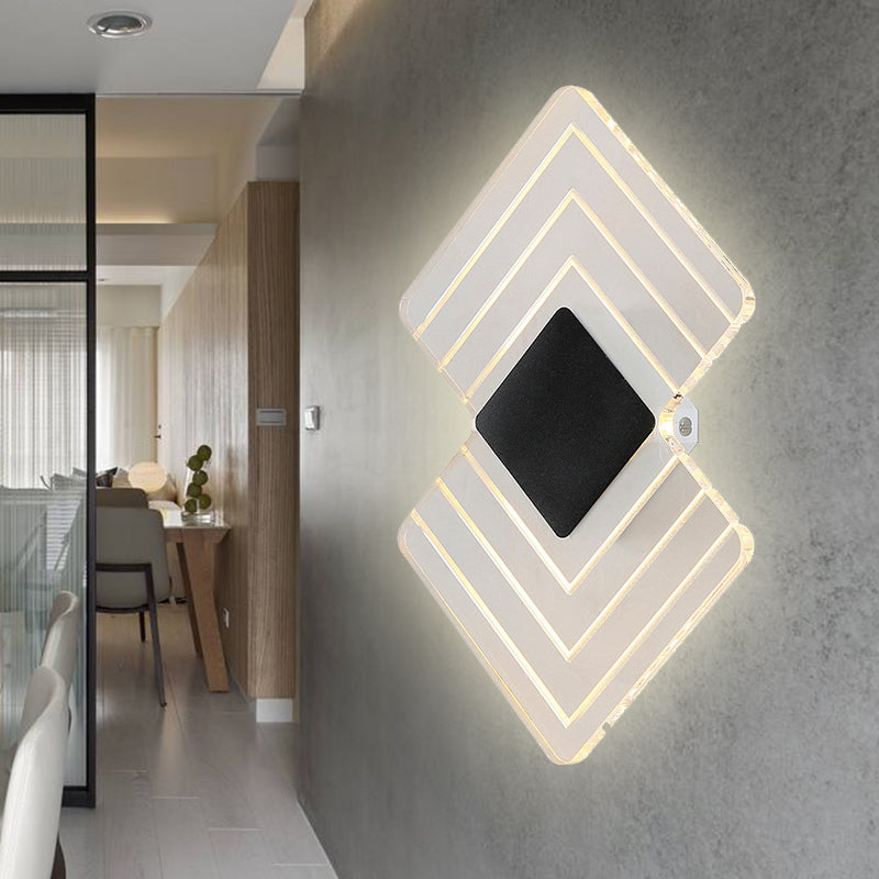 Textured Silver/Black and Clear/Textured Black Rhombus Wall Sconce Light Modern LED Acrylic Wall Lamp with Remote Control Black-Clear Clearhalo 'Modern wall lights' 'Modern' 'Wall Lamps & Sconces' 'Wall Lights' Lighting' 242543