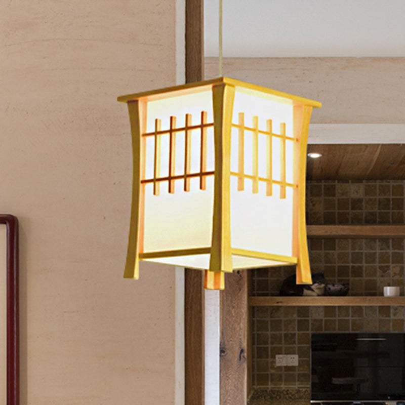 Tea Station Lodge Ceiling Pendant Wood and Paper 1 Light Japanese Style Beige Hanging Light Clearhalo 'Ceiling Lights' 'Pendant Lights' 'Pendants' Lighting' 242615