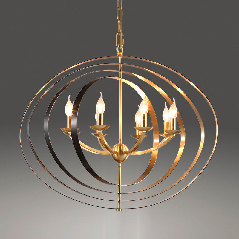 8 Lights Pendant Light Classic Candle Metal Hanging Chandelier in Gold for Living Room with Ring Clearhalo 'Ceiling Lights' 'Chandeliers' Lighting' 2426610