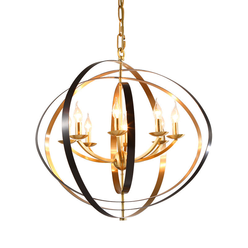 8 Lights Pendant Light Classic Candle Metal Hanging Chandelier in Gold for Living Room with Ring Clearhalo 'Ceiling Lights' 'Chandeliers' Lighting' 2426614