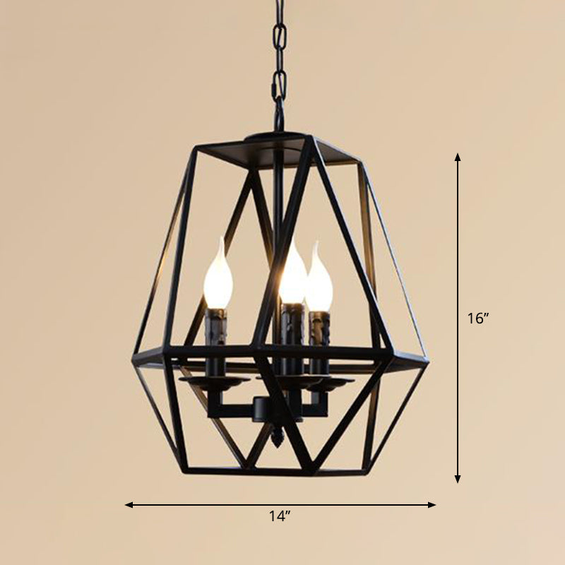 Black Geometric Chandelier Lamp Traditional Metal 3/4 Light Living Room Hanging Light Clearhalo 'Ceiling Lights' 'Chandeliers' Lighting' 2426623