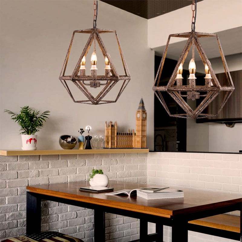 Rust Geometric Pendant Lighting Classic Metal 3 Lights Dining Room Chandelier with Candle Shade Clearhalo 'Ceiling Lights' 'Chandeliers' Lighting' 2426625