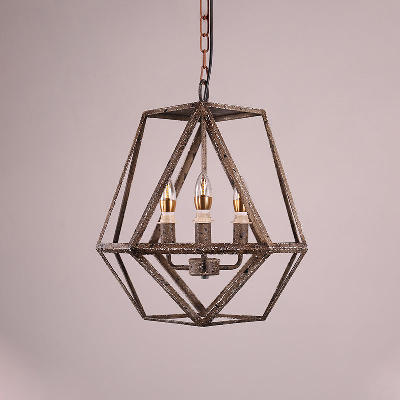 Rust Geometric Pendant Lighting Classic Metal 3 Lights Dining Room Chandelier with Candle Shade Clearhalo 'Ceiling Lights' 'Chandeliers' Lighting' 2426626