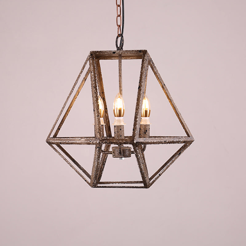 Rust Geometric Pendant Lighting Classic Metal 3 Lights Dining Room Chandelier with Candle Shade Clearhalo 'Ceiling Lights' 'Chandeliers' Lighting' 2426627