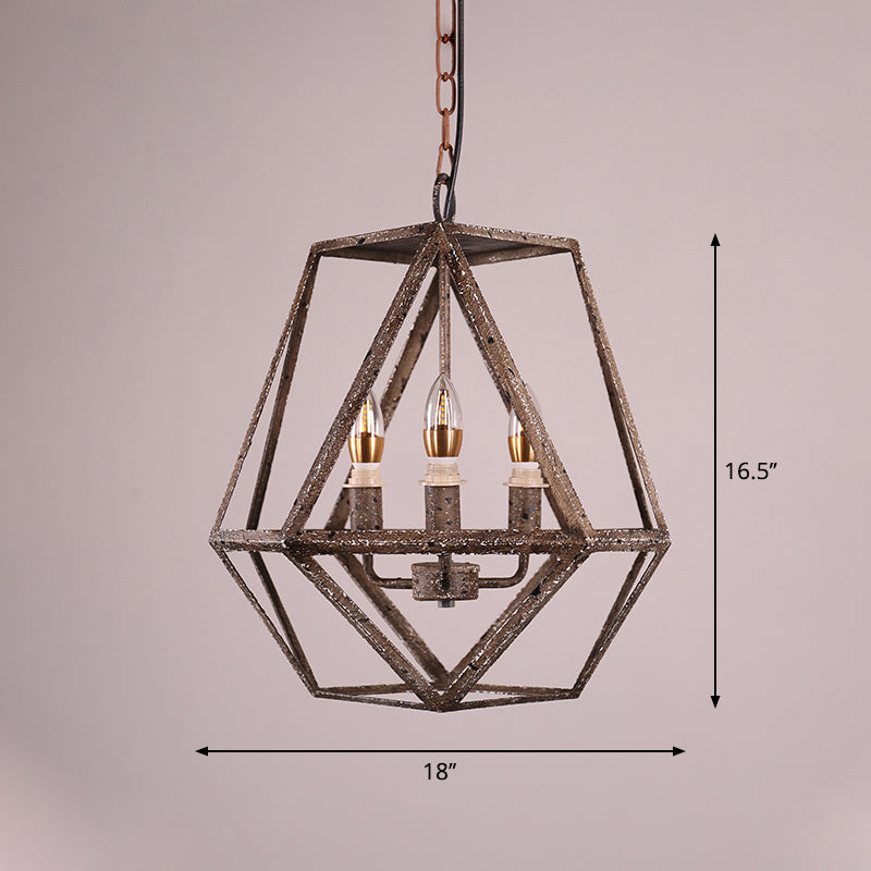 Rust Geometric Pendant Lighting Classic Metal 3 Lights Dining Room Chandelier with Candle Shade Clearhalo 'Ceiling Lights' 'Chandeliers' Lighting' 2426630