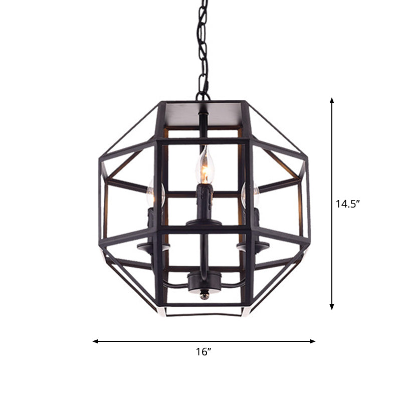 Metal Geometric Hanging Chandelier Traditional 3 Lights Living Room Pendant Light in Black with/without Shade Clearhalo 'Ceiling Lights' 'Chandeliers' Lighting' 2426635