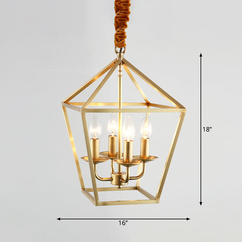 4 Bulbs Ceiling Lamp with Geometric Shade Metal Traditional Dining Room Chandelier Pendant Light in Gold Clearhalo 'Ceiling Lights' 'Chandeliers' Lighting' 2426667