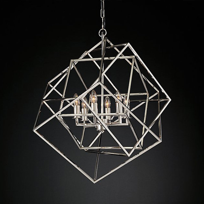 Geometric Metal Chandelier Light Traditional 6 Lights Living Room Pendant Lighting in Brass/Chrome Clearhalo 'Ceiling Lights' 'Chandeliers' Lighting' 2426691