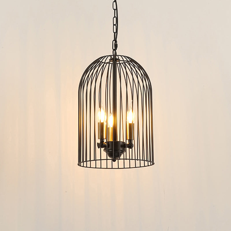 Birdcage Living Room Pendant Chandelier Traditional Metal 3 Lights Black Hanging Fixture with Candle Shade Black Clearhalo 'Ceiling Lights' 'Chandeliers' Lighting' options 2426711_07f1707d-0c34-441d-bdf0-7b6b07fc96a9