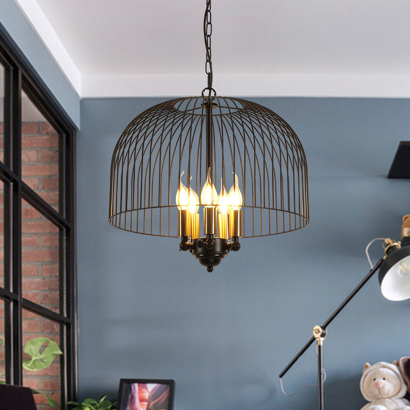 Birdcage Dining Room Ceiling Chandelier Classic Metal 5 Lights Black Hanging Fixture Clearhalo 'Ceiling Lights' 'Chandeliers' Lighting' options 2426717