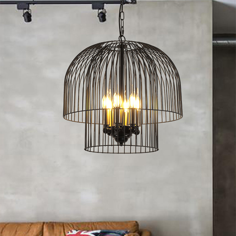 Black 6 Lights Chandelier Light Fixture Traditional Metal Wire Cage Pendant Lamp for Living Room Clearhalo 'Ceiling Lights' 'Chandeliers' Lighting' options 2426723