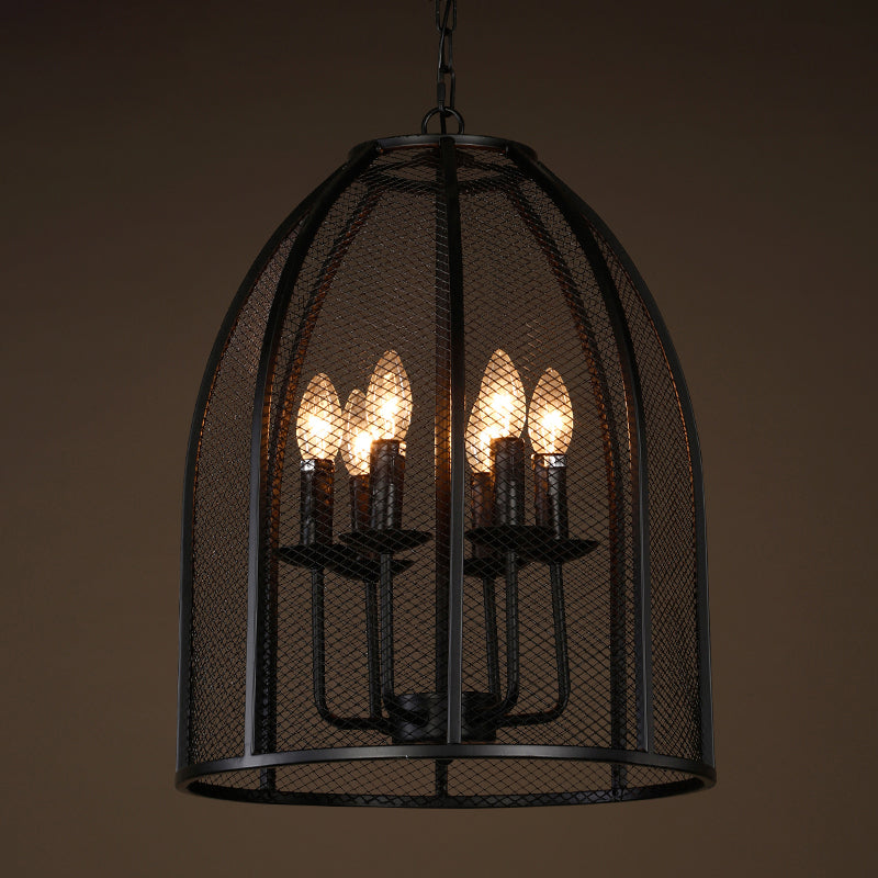 Black Iron Mesh Chandelier Lamp Traditional Metal 6 Lights Living Room Hanging Light Clearhalo 'Ceiling Lights' 'Chandeliers' Lighting' options 2426730