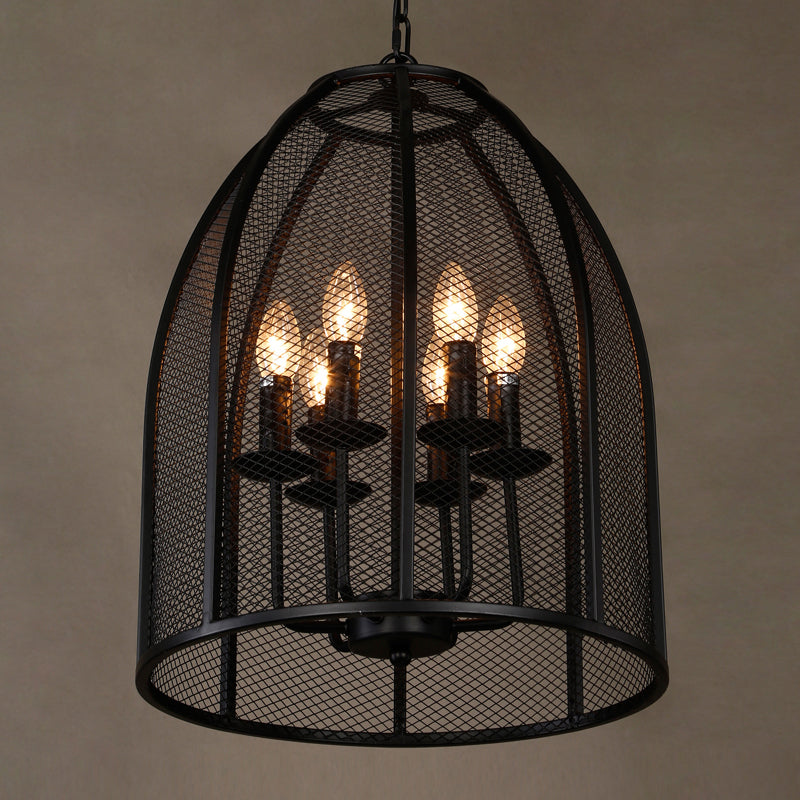 Black Iron Mesh Chandelier Lamp Traditional Metal 6 Lights Living Room Hanging Light Clearhalo 'Ceiling Lights' 'Chandeliers' Lighting' options 2426731