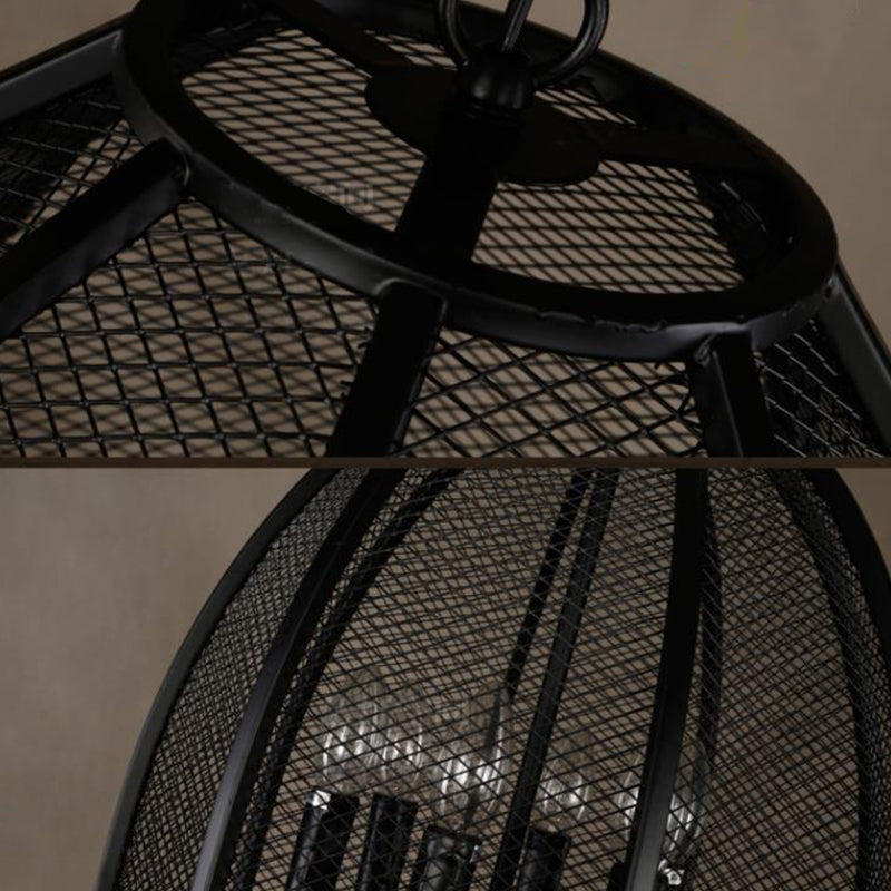 Black Iron Mesh Chandelier Lamp Traditional Metal 6 Lights Living Room Hanging Light Clearhalo 'Ceiling Lights' 'Chandeliers' Lighting' options 2426732