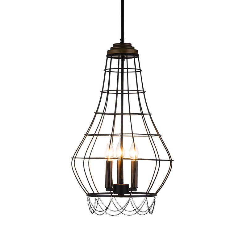 Metal Candle Hanging Chandelier Traditional 3 Lights Living Room Pendant Light with Cage Clearhalo 'Ceiling Lights' 'Chandeliers' Lighting' options 2426743