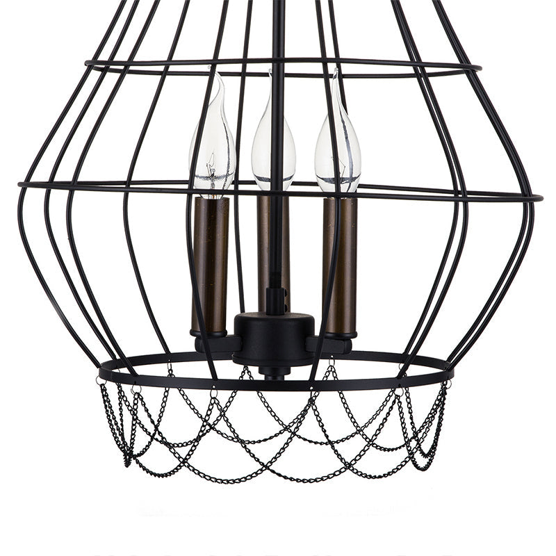 Metal Candle Hanging Chandelier Traditional 3 Lights Living Room Pendant Light with Cage Clearhalo 'Ceiling Lights' 'Chandeliers' Lighting' options 2426746