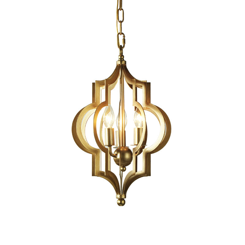 3 Bulbs Candle Chandelier Light Traditional Gold Metal Hanging Ceiling Fixture for Dining Room with Cage, 12.5