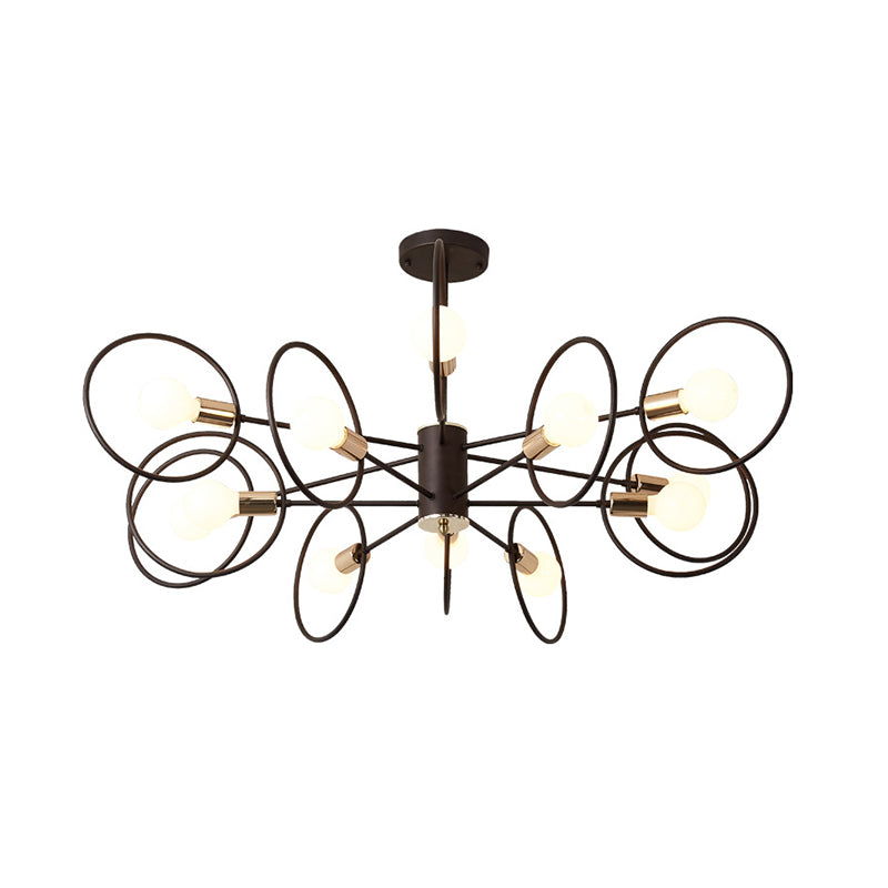 6/8/12-Head Tiered Circle Pendant Chandelier Loft Style Coffee Iron Ceiling Pendant Light for Living Room Clearhalo 'Ceiling Lights' 'Chandeliers' Lighting' options 2426765