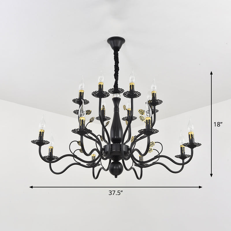 Metal Swooping Arm Hanging Chandelier Traditional 6/12/16 Lights Living Room Pendant Light in Dark Brown Clearhalo 'Ceiling Lights' 'Chandeliers' Lighting' 2426886