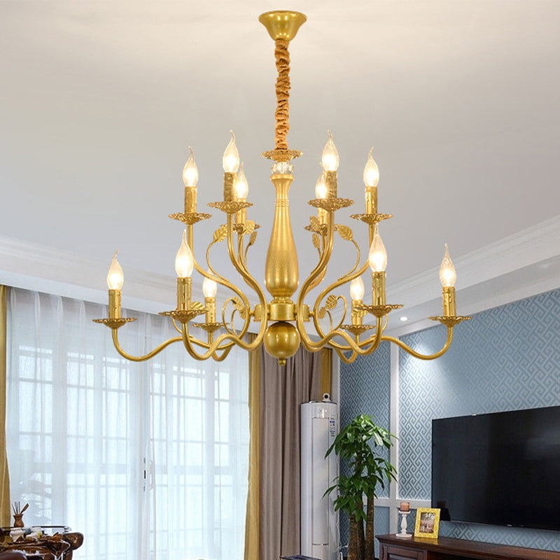 Gold 6/12/16 Lights Chandelier Light Fixture Traditional Metal Swooping Arm Pendant Lamp for Living Room Clearhalo 'Ceiling Lights' 'Chandeliers' Lighting' 2426918