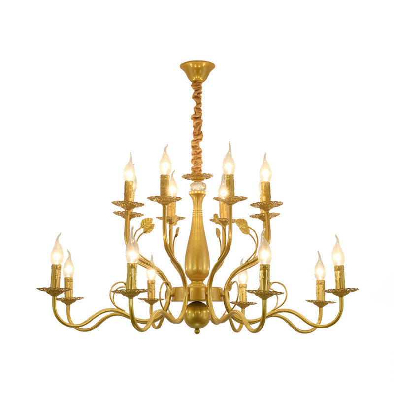 Gold 6/12/16 Lights Chandelier Light Fixture Traditional Metal Swooping Arm Pendant Lamp for Living Room Clearhalo 'Ceiling Lights' 'Chandeliers' Lighting' 2426919