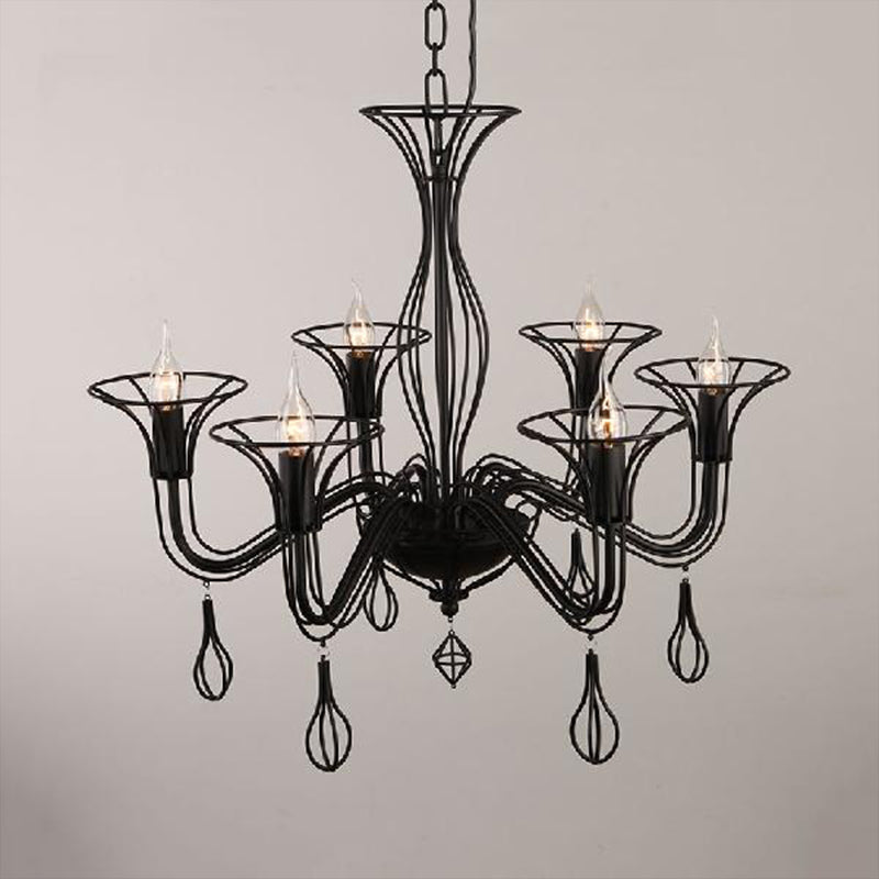 Dark Brown Scrolled Arm Pendant Lighting Classic Metal 5/6 Lights Living Room Chandelier 6 Dark Brown Clearhalo 'Ceiling Lights' 'Chandeliers' Lighting' 2426938