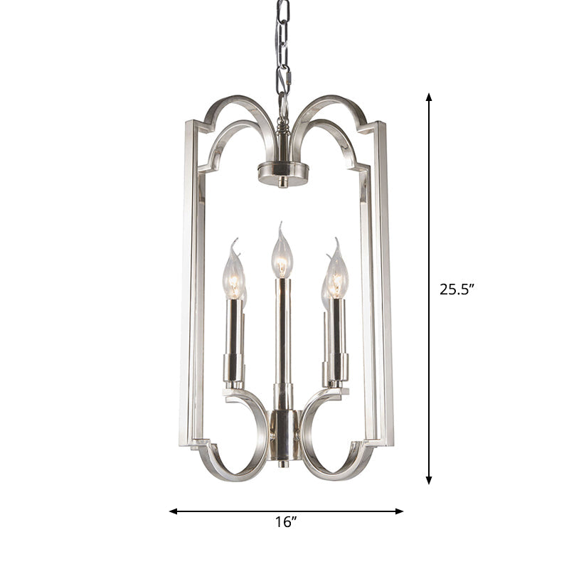 5 Lights Metal Pendant Chandelier Classic Silver Candle Dining Room Hanging Ceiling Fixture Clearhalo 'Ceiling Lights' 'Chandeliers' Lighting' 2426967