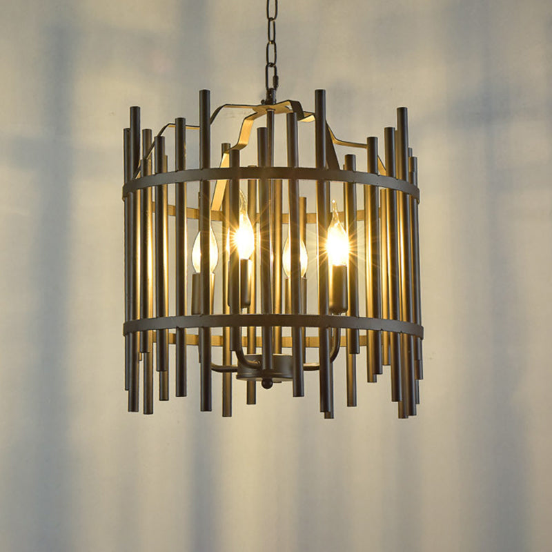 Strapped Cage Metal Chandelier Light Traditional 4 Lights Dining Room Pendant Lighting Clearhalo 'Ceiling Lights' 'Chandeliers' Lighting' 2426974